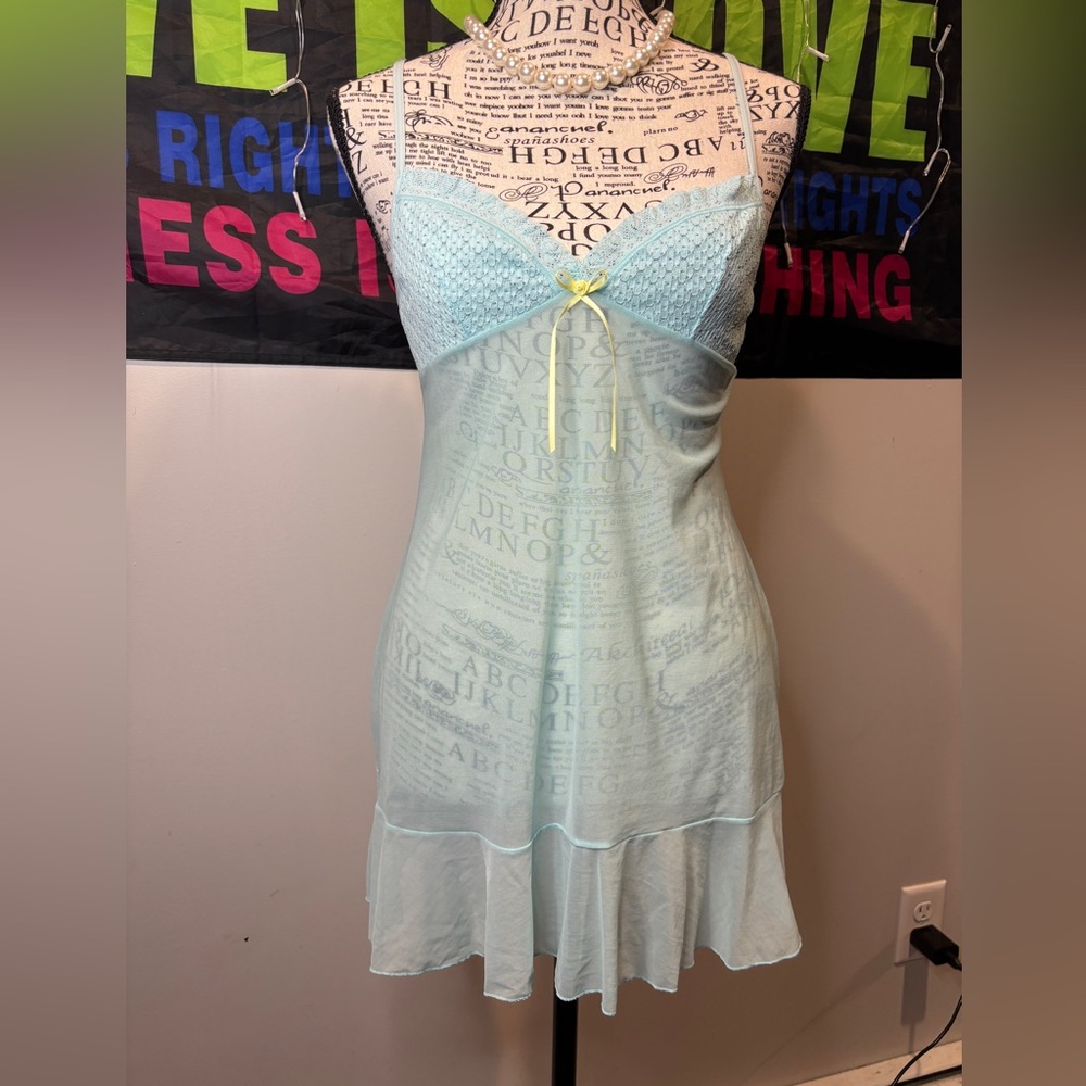 Victoria's Secret Soft Blue Chemise with Lace Accents